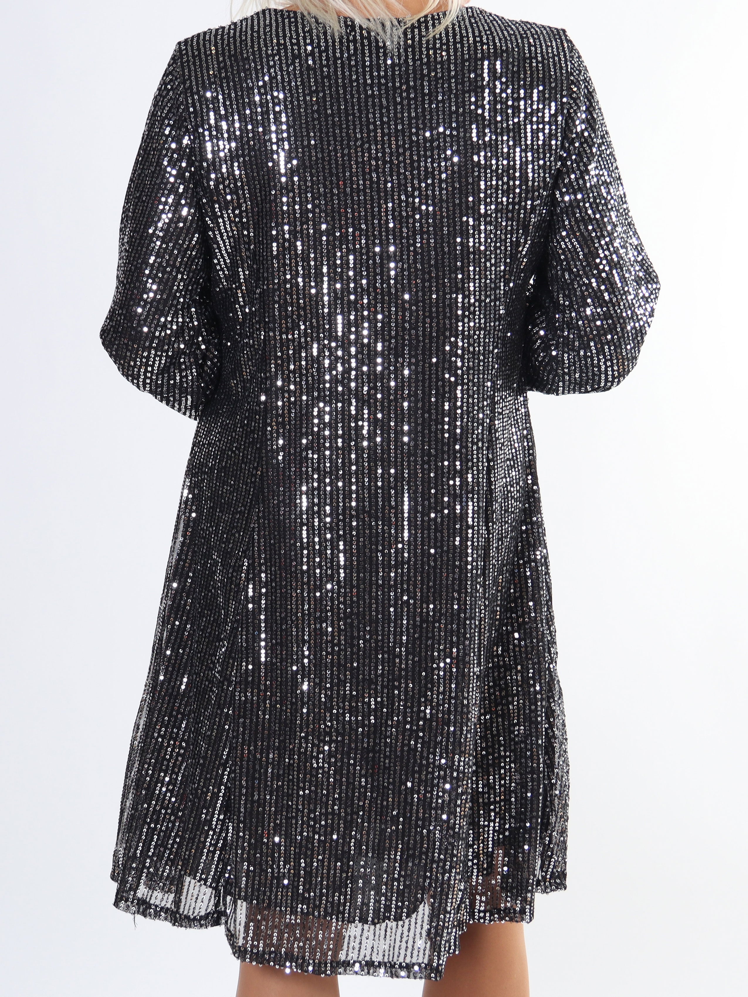 Maj Glitter L/S - Sød plus size paillet kjole der går ud i A facon